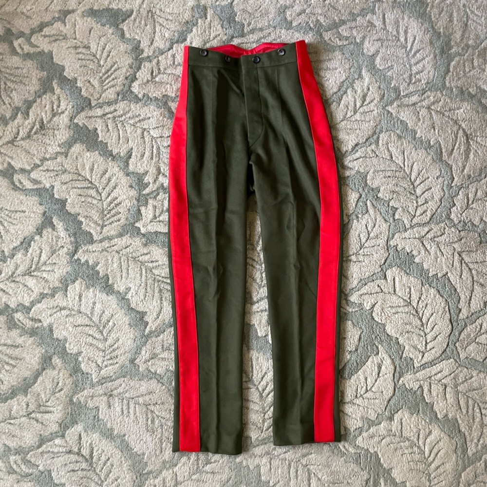 Joseph Annam Felt Wool and Cashmere Blend Track Pants in Military Green and Red